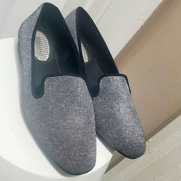 com+sens Shoes - Com + Sens Womens Black Silver Metallic Loafers Slip On Flats Size 6.5 🌴